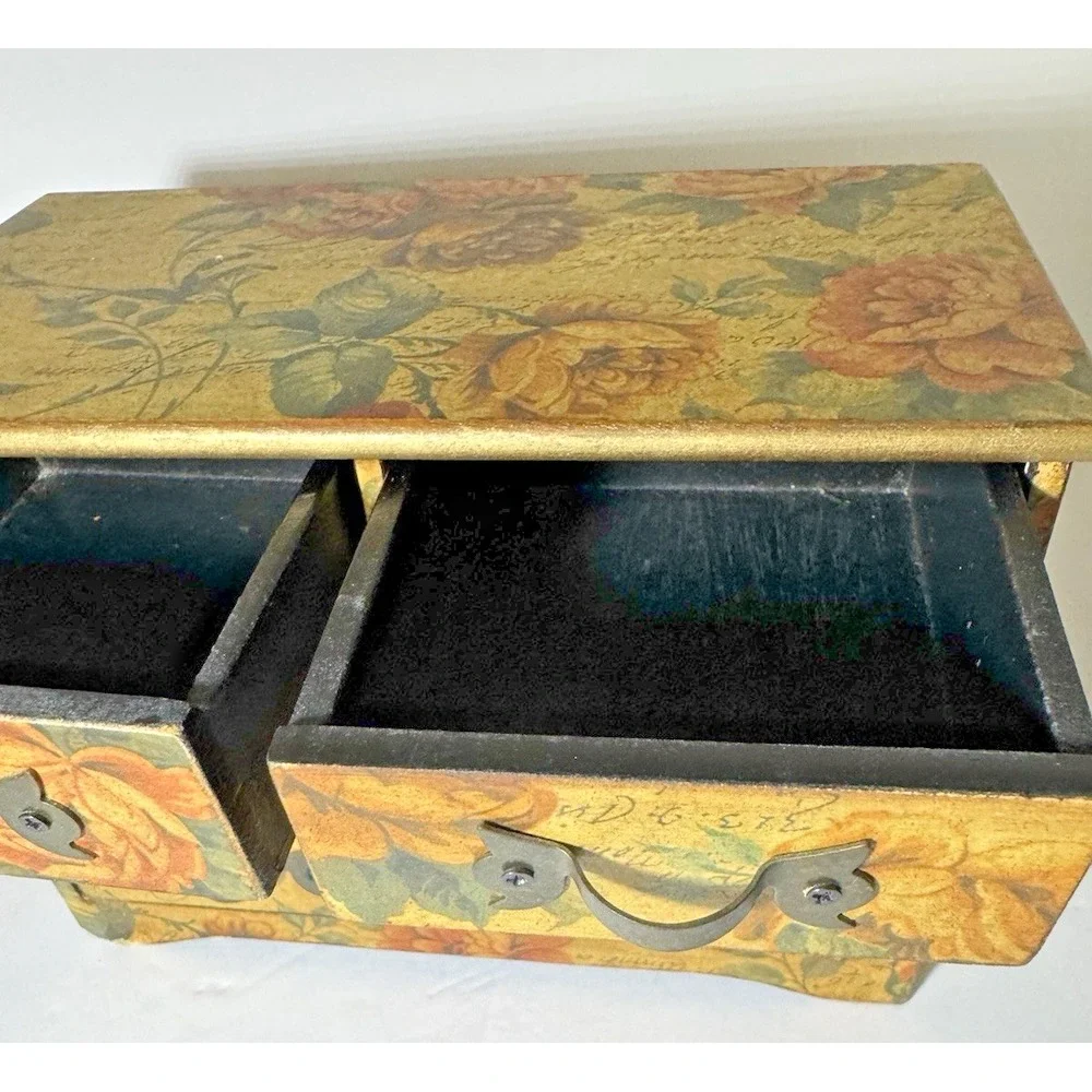 Jewelry Box Victorian Style Découpage Floral 6 Drawer Vintage